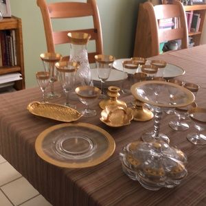 Collections of  gold trim stem and tableware.